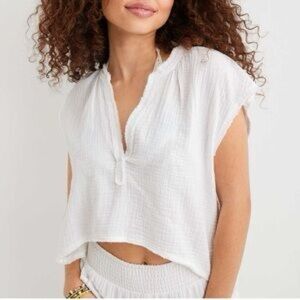 Aerie White Textured Crop Top